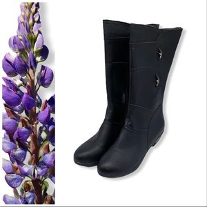 Black Mid Calf Boots w/ Rhinestone Embellishments